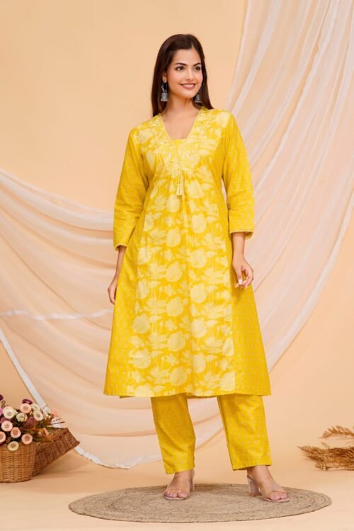 Premium cotton kurtis with heavy yoke & embroidery work on nack & full cotton dupatta