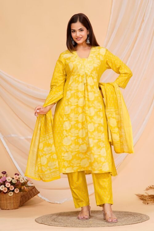 Premium cotton kurtis with heavy yoke & embroidery work on nack & full cotton dupatta - Image 3