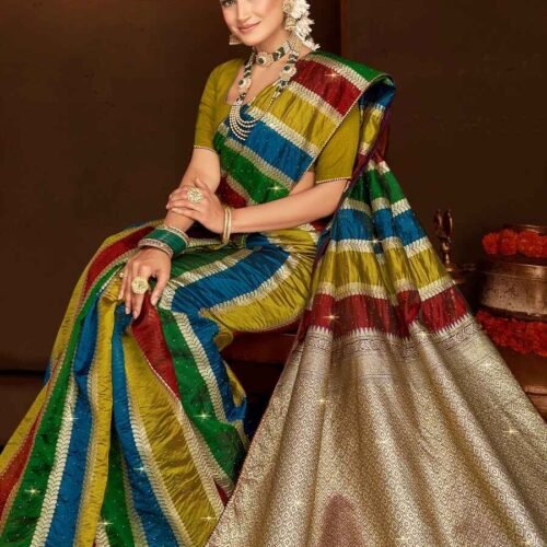 latest collections of Saroj Shivika Organza Swarovski Saree