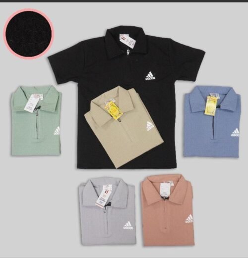 Brand COLLAR TSHIRT HALF SLEEVE FRONT logo Polyester self knit FABRIC