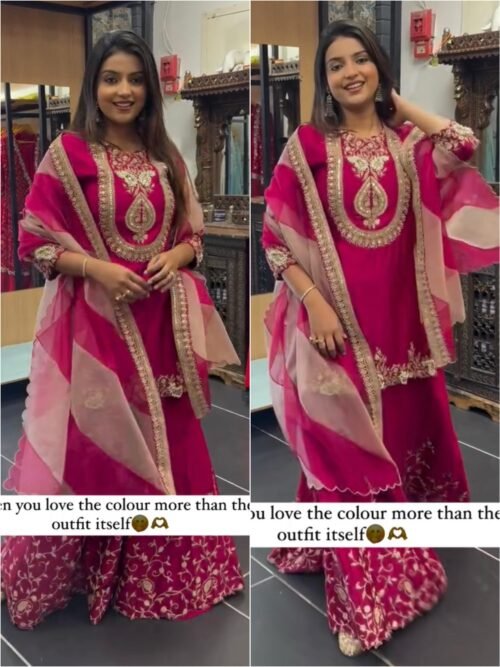 Heavy Embroidery Sequence Work Top-Bottom And Dupatta Set