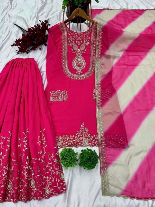 Heavy Embroidery Sequence Work Top-Bottom And Dupatta Set - Image 4