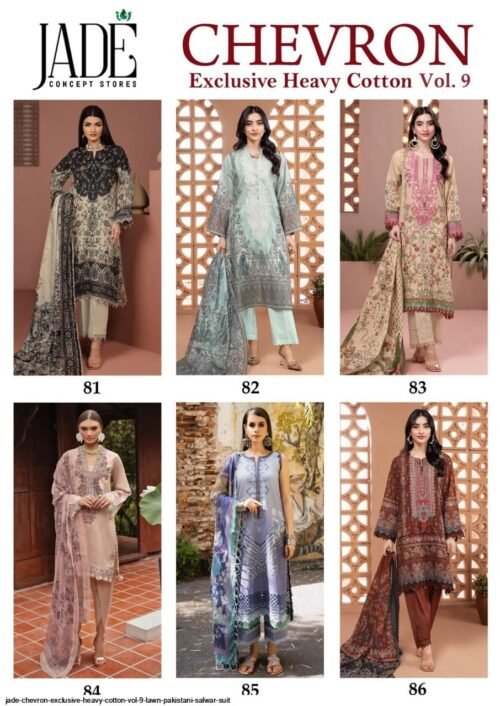 JADE CHEVRON EXCLUSIVE HEAVY COTTON VOL 9 LAWN PAKISTANI SALWAR SUIT - Image 2