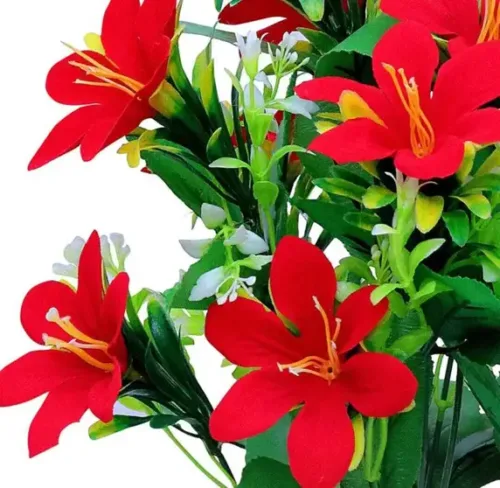 Artificial Lily Artificial Flower (5 Stick) Bunch for Home Decor | Office Decor| Red Lily Artificial Flower Red Lily Artificial Flower - Image 2