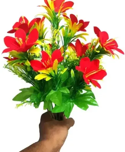 Artificial Lily Artificial Flower (5 Stick) Bunch for Home Decor | Office Decor| Red Lily Artificial Flower Red Lily Artificial Flower 33 | VastrMitr