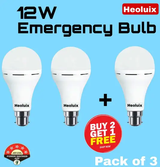 heoluix 12W Charging Emergency Inverter Bulb 4 hrs Bulb Emergency Light (White) 2 heoluix 12W Charging Emergency Inverter Bulb 4 hrs Bulb Emergency Light (White)