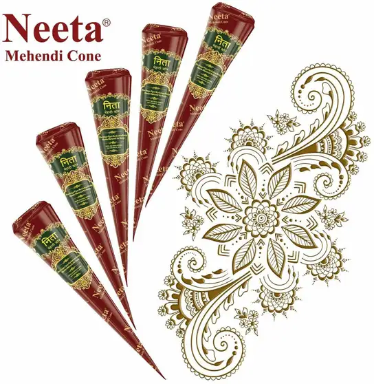 Neeta Mehendi Cone Temporary Tattoos Women Natural Mehendi (Pack of 12) 6 Neeta Mehendi Cone Temporary Tattoos Women Natural Mehendi (Pack of 12) - Image 5