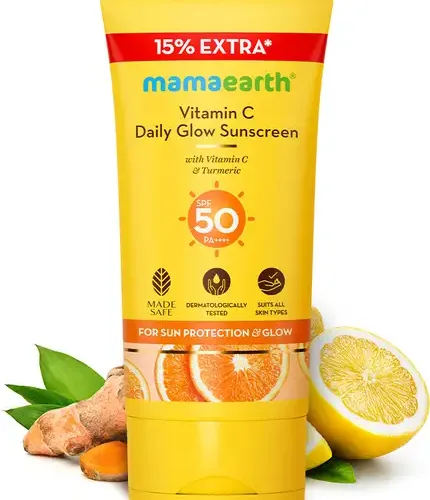 Mamaearth Sunscreen - SPF 50 PA++++ Daily Glow Sunscreen Vitamin C & Turmeric For Sun & Tan Protection All Skin Type (34 g) 3 | VastrMitr