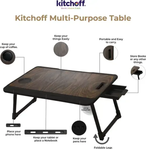 KITCHOFF Foldable multipurpose Table Wood Portable Laptop Table (Finish Color - MULTICOLOUR, Pre Assembled) - Image 5