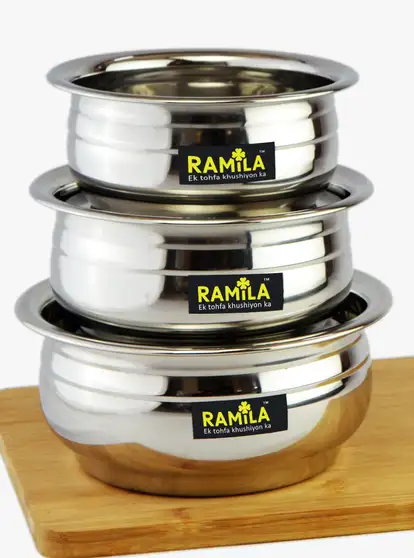 Handi set ,Handi Stainless Steel-INDUCTION BOTTOM Pot 16 cm diameter 1.5 L, 1 L, 0.75 L capacity (Stainless Steel, Induction Bottom) 2 Handi set ,Handi Stainless Steel-INDUCTION BOTTOM Pot 16 cm diameter 1.5 L, 1 L, 0.75 L capacity (Stainless Steel, Induction Bottom)