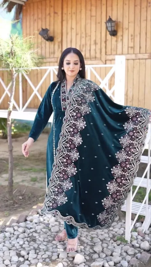 EMBROIDERY WORK SUIT WITH PLAZO AND DUPATTA 
