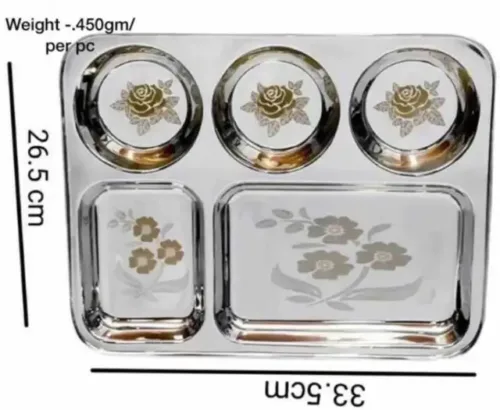 WEKTU Stainless Steel 5 in 1 LUNCH/DINNER/BHOJAN Thali With 5 Compartments Dinner Plate - Image 2