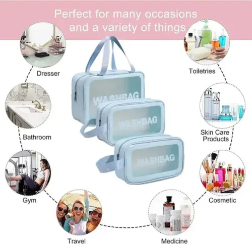 HouseOfCommon Toiletry Bag, Wash Bag Cosmetic Bag Cosmetic Bag (Pack of 3) - Image 5
