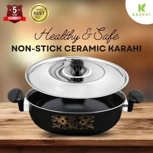 Kadhai 26 cm diameter with Lid 3.5 L capacity (Cast Iron, Non-stick, Induction Bottom) - Image 3