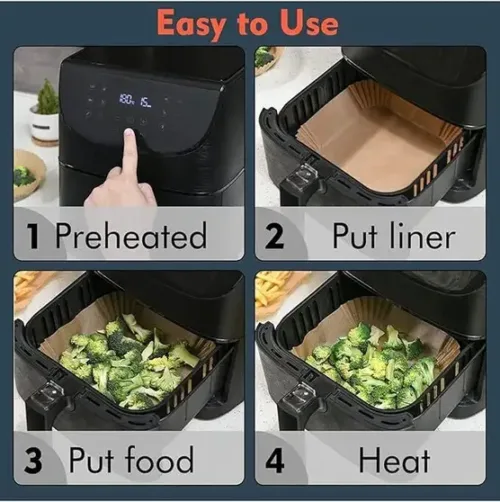 KESOL 100pc Square Air Fryer Disposable Paper Liner, Non-Stick Paper, Oil-Proof Tray (Pack of 100, Microwave Safe) - Image 3