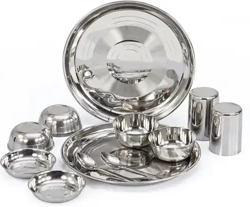 Classic Essentials Pack of 32 Stainless Steel Dinner Set|Serves 4 People|Heavy Gauge|Kitchen Set|Permanent Laser-Peacock Dinner Set (Silver) 6 Stainless Steel KIARAA12DS Dinner Set