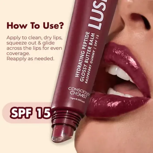 Conscious Chemist Peptide Lip Balm - Lush Lips with SPF15 |For Dry & Chapped Lips | For Dark Lips. Raspberry Gummy (Pack of: 1, 15 g) - Image 4