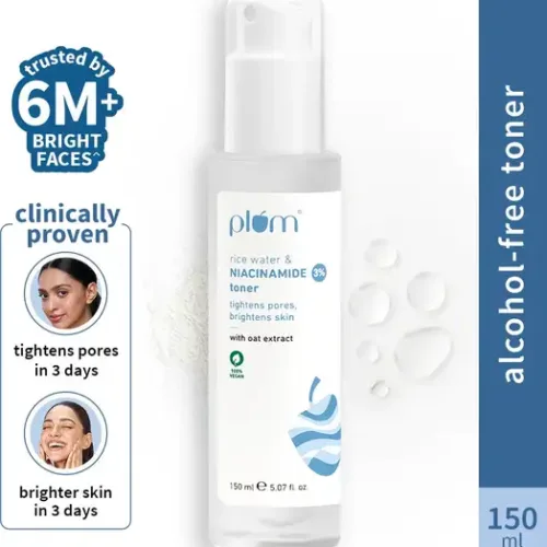 Plum 3% Niacinamide & Rice Water Alcohol-Free Toner, Tightens Pores, Brightens Skin Men & Women (150 ml)