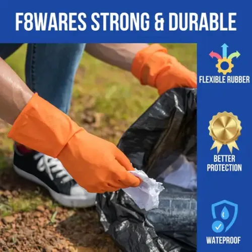 F8WARES Multipurpose Washable Heavy-duty Latex Rubber Reusable Gardening Kitchen Dish washing Cleaning Industrial Hand Gloves For Men Women 12 Inch Long Wet and Dry Glove Set (Large Pack of 2) - Image 5