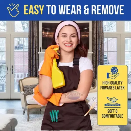F8WARES Multipurpose Washable Heavy-duty Latex Rubber Reusable Gardening Kitchen Dish washing Cleaning Industrial Hand Gloves For Men Women 12 Inch Long Wet and Dry Glove Set (Large Pack of 2) - Image 4