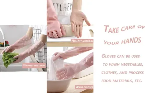 MAAUVTOR PVC made Cotton Flock lined Hand Gloves For Kitchen Long Sleeves Dish Washing Gloves Wet and Dry Glove Set (Free Size Pack of 2) - Image 4