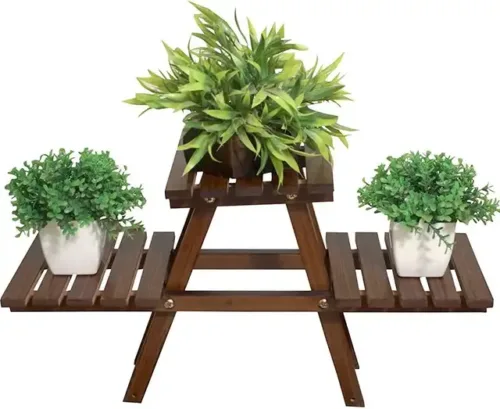 Artesia Wooden Plant Stand for Balcony Living Room Indoor Outdoor Plant Stand Solid Wood Side Table (Finish Color - Brown, Pre-assembled)
