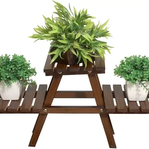 Artesia Wooden Plant Stand for Balcony Living Room Indoor Outdoor Plant Stand Solid Wood Side Table (Finish Color - Brown, Pre-assembled)