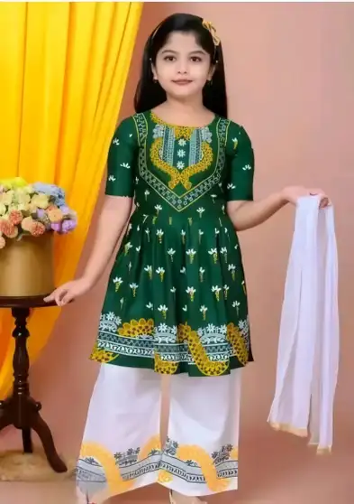 Girls Rayon Kurta, Pyjama & Dupatta Set (Pack of 1) 2 Girls Rayon Kurta, Pyjama & Dupatta Set (Pack of 1)