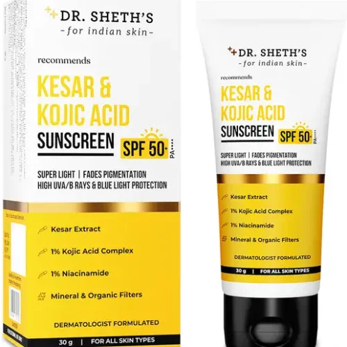 Dr. Sheth's Sunscreen - SPF 50 PA++++ Kesar & Kojic Acid Sunscreen | For Pigmentation-Free Skin | No White Cast (30 ml)