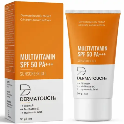 Dermatouch Sunscreen - SPF 50 PA+++ Multivitamin Gel | UVA-UVB Protection | Zero White Cast (30 g)