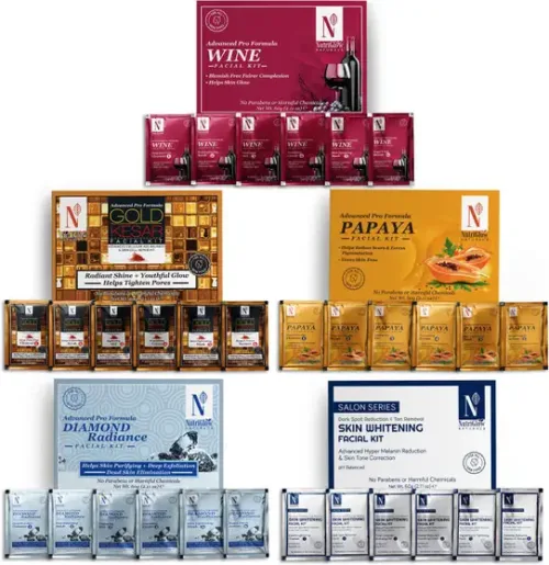 NutriGlow NATURAL'S Advanced Pro Formula Combo Pack of 5 Diamond Radiance,Skin Whitening,Gold Kesar,Papaya,Wine Facial Kit 60gm Each for Skin Cell Repair Reduce Pigmentation & Spotless Face (5 x 60 g)