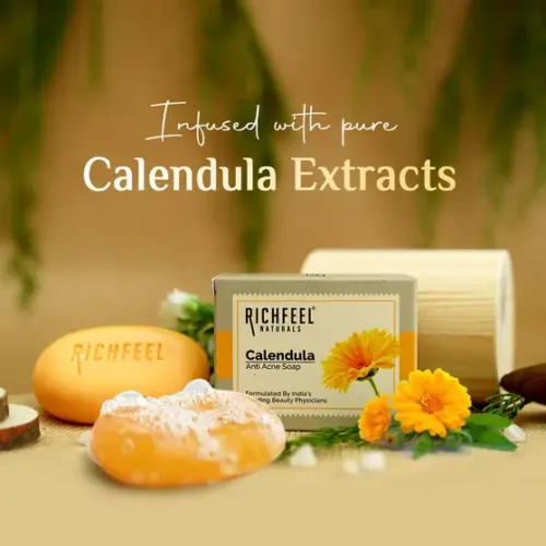 RICHFEEL Calendula Anti-Acne Soap|For Acne skin & Blemishes| 75g (Pack of 4) (4 x 75 g) - Image 3