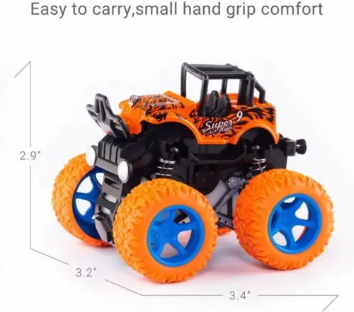 Mini Monster Truck Pull Back Cars Toys, 4 Wheel Drive Vehicles for Kids Plastic (Red, Pack of: 1) - Image 2