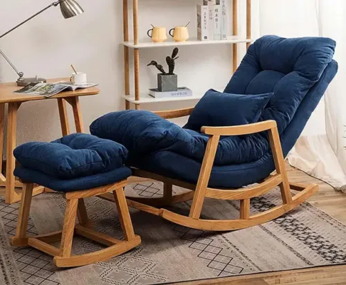 Artistic Interior Crafts Wooden Rocking Chair Relax chair Rolling Chair Arm Rest Chair Green Cushion Solid Wood 1 Seater Rocking Chairs