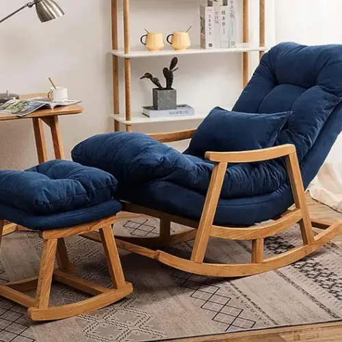 Artistic Interior Crafts Wooden Rocking Chair Relax chair Rolling Chair Arm Rest Chair Green Cushion Solid Wood 1 Seater Rocking Chairs