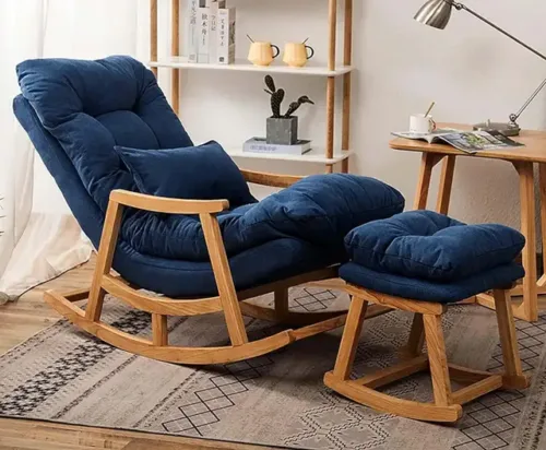 Artistic Interior Crafts Wooden Rocking Chair Relax chair Rolling Chair Arm Rest Chair Green Cushion Solid Wood 1 Seater Rocking Chairs - Image 3