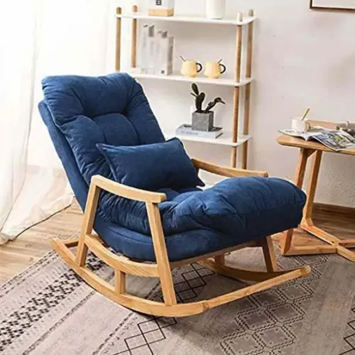 Artistic Interior Crafts Wooden Rocking Chair Relax chair Rolling Chair Arm Rest Chair Green Cushion Solid Wood 1 Seater Rocking Chairs - Image 4
