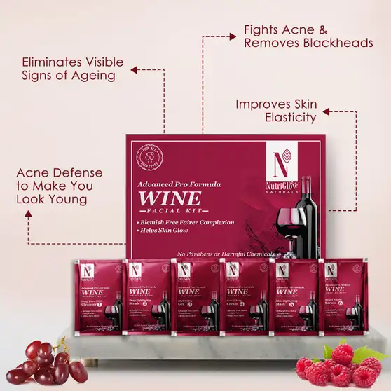 NutriGlow NATURAL'S Advanced Pro Formula Wine Facial Kit For Blemish Free & Fairer Complexion, 10gx6 (60 g) 3 NutriGlow NATURAL'S Advanced Pro Formula Wine Facial Kit For Blemish Free & Fairer Complexion, 10gx6 (60 g) - Image 2