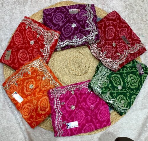 -HEAVY BANDANI PRINT SAREE WITH BEAUTIFUL MIRROR BORDER WITH CUTWORK VIRAL SAREE