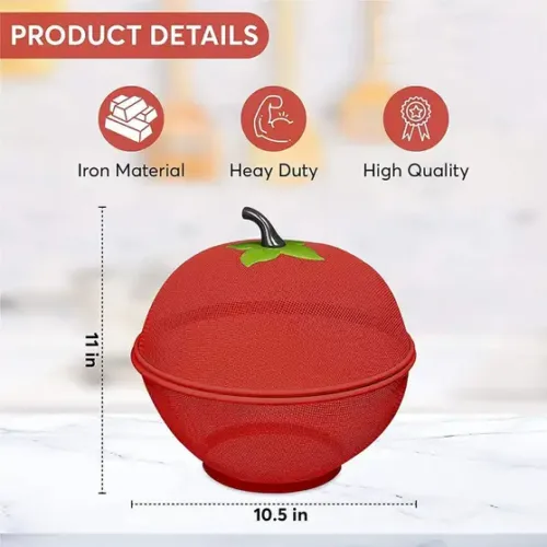 Fruits Basket For Kitchen Basket With Net Cover Steel Fruit & Vegetable Basket (Red) - Image 3