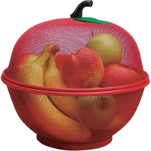 Fruits Basket For Kitchen Basket With Net Cover Steel Fruit & Vegetable Basket (Red)