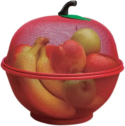 Fruits Basket For Kitchen Basket With Net Cover Steel Fruit & Vegetable Basket (Red)