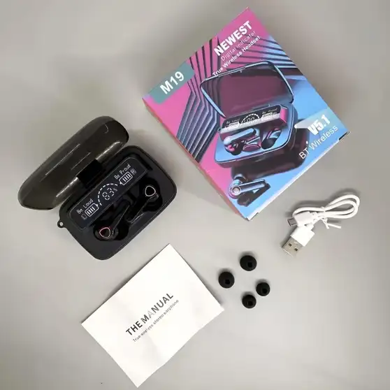 M19 Wireless Earbuds 5.1 Digital Display Bluetooth Headphones M010 Bluetooth Gaming Headset (BLACK, In the Ear) 3 M19 Wireless Earbuds 5.1 Digital Display Bluetooth Headphones M010 Bluetooth Gaming Headset (BLACK, In the Ear) - Image 2