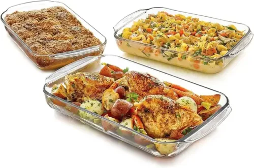 VVSS Borosilicate Glass Microwave Oven Safe Rectangle Baking Dish 1000 ML Baking Dish (Pack of 3, Microwave Safe)