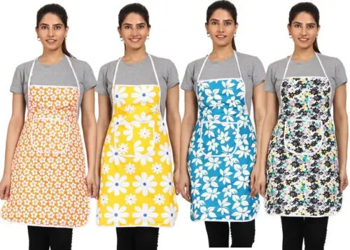 Cotton Chef's Apron - Free Size (Multicolor, Pack of 4)