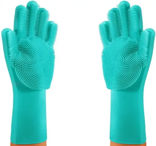 DCT silicone dish washing gloves with wash scrubber Wet and Dry Glove Set (Free Size Pack of 2) - Image 4