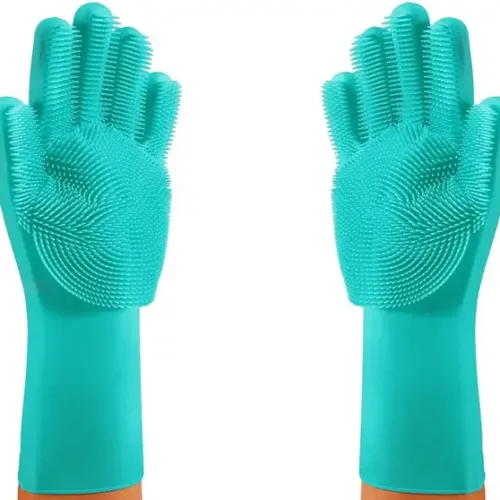 DCT silicone dish washing gloves with wash scrubber Wet and Dry Glove Set (Free Size Pack of 2)