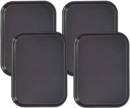 SMILERY High Raised Edges Rectangular Tray for Home Canteen 12×16 inches Black plastic Tray (Pack of 4, Microwave Safe)