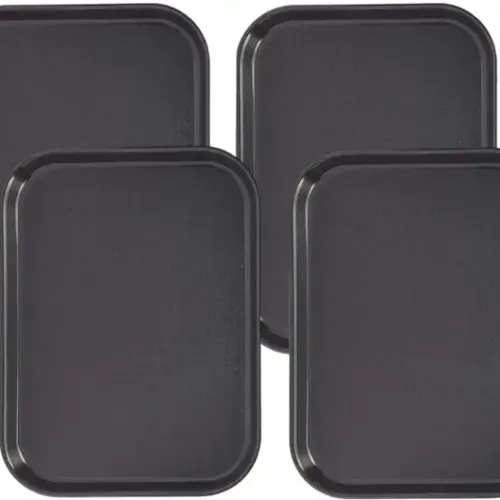 SMILERY High Raised Edges Rectangular Tray for Home Canteen 12×16 inches Black plastic Tray (Pack of 4, Microwave Safe)