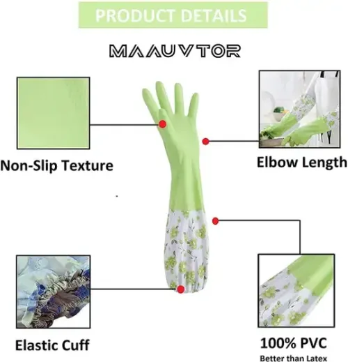 MAAUVTOR Rubber Reusable Kitchen DishWashing Household Cleaning Long Elbow Length Laundry Wet and Dry Glove Set (Free Size Pack of 2) - Image 4